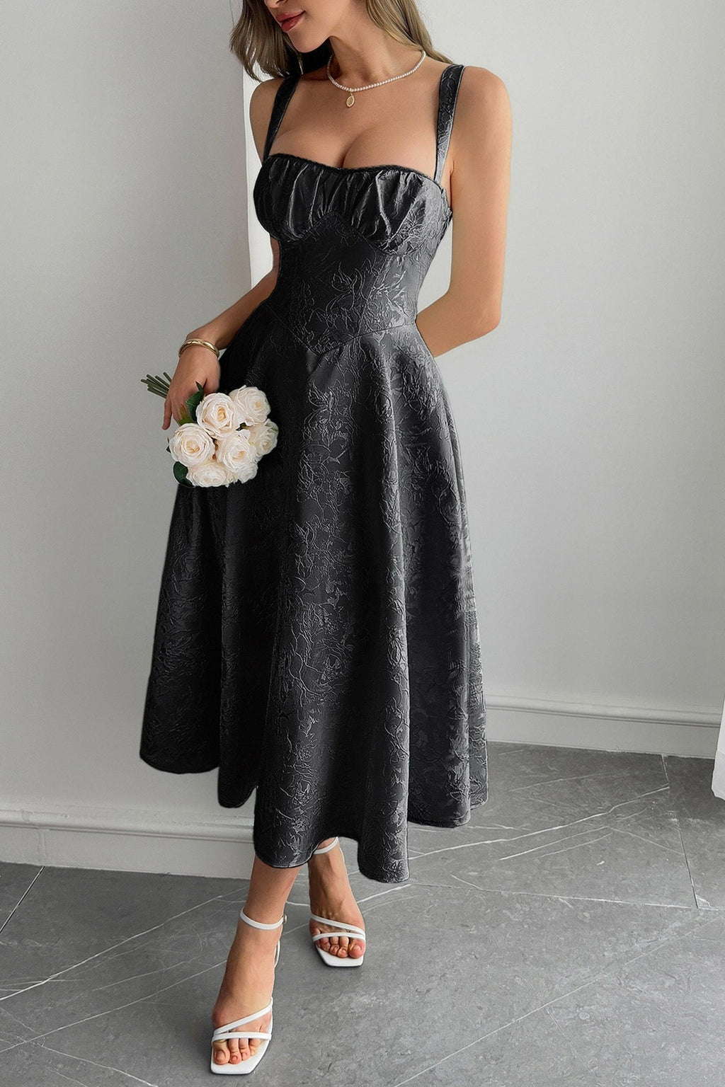 Jacquard Tiras Finas Vestido de Cóctel