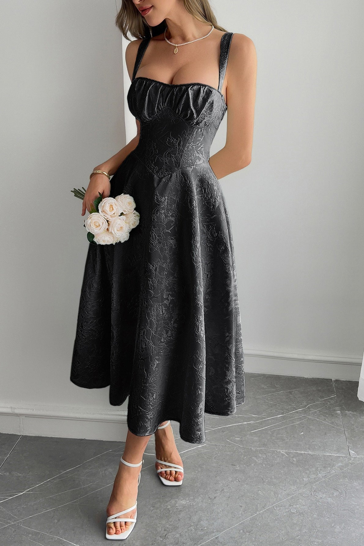 Jacquard Tiras Finas Vestido de Cóctel