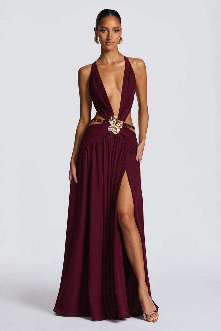 Elegant Metal Trim Bodycon Vacation Dress