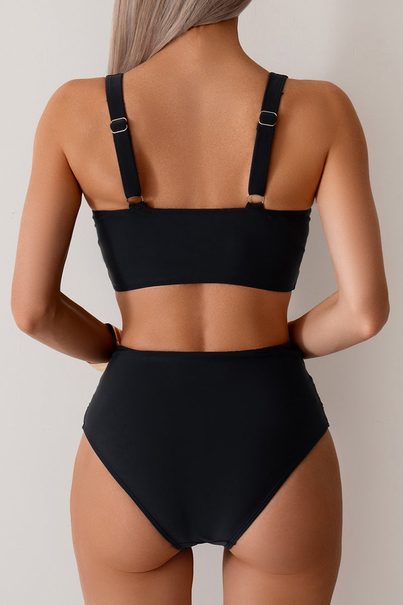 High Waist Solid Bodycon Two Piece Swim Set