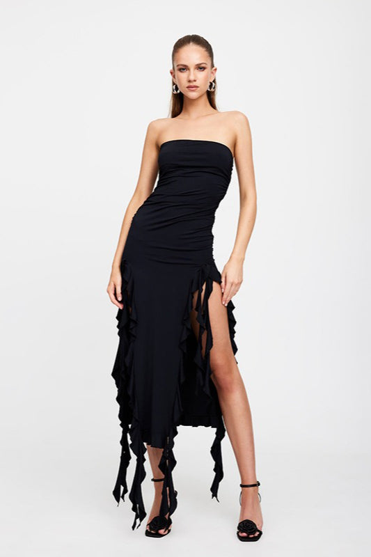 Strapless Ruffle Beach Vacation Dress