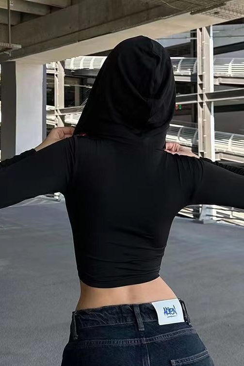 Cropped Deep V Full Zip Hoodie