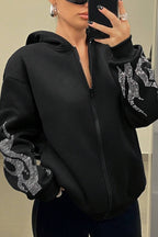 Rhinestone Flame Zip Hoodie