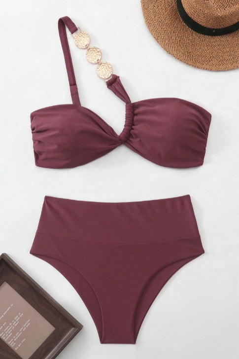 Twisted One Shoulder Strappy Bikini Set