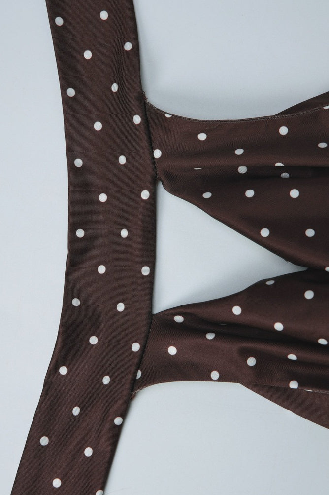 Polka Dot Lace Trim Backless Tie Tube Halter Top