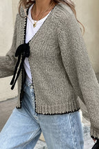 Contrast Edge V Neck Tie Front Cardigan