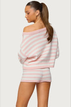 Striped Off Shoulder Sweatshirt Set