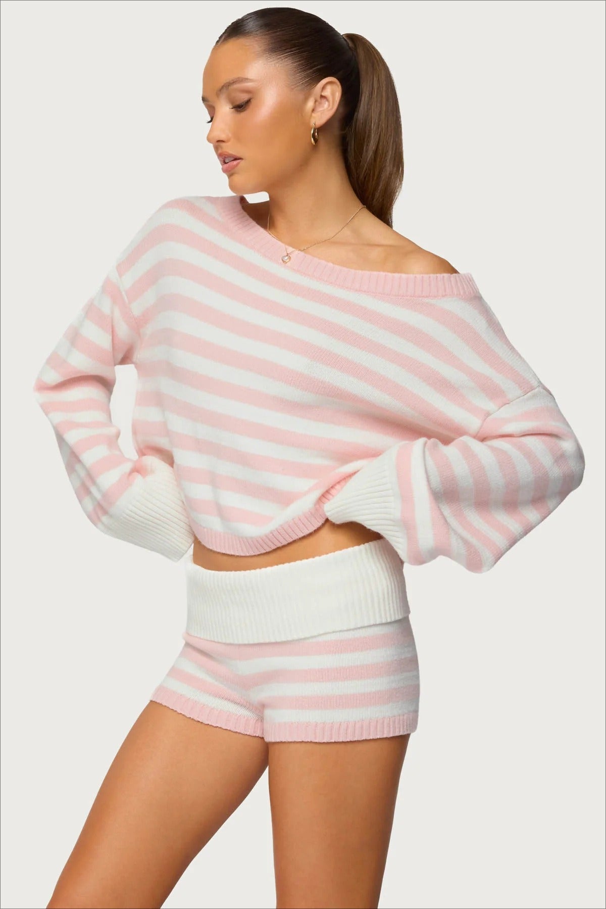 Striped Off Shoulder Sweatshirt Set