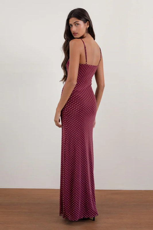 Sexy Espalda Descubierta Lunares Cami Vestido Maxi