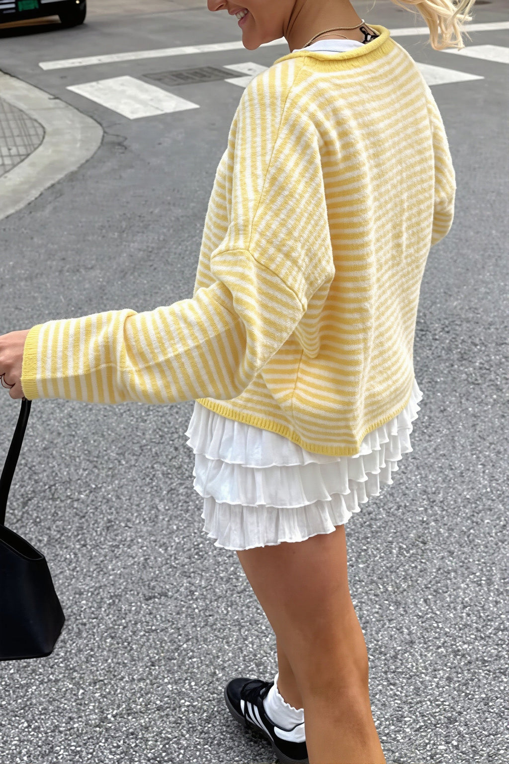 Stripe Roll Neck Button Casual Cardigan