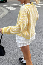 Stripe Roll Neck Button Casual Cardigan