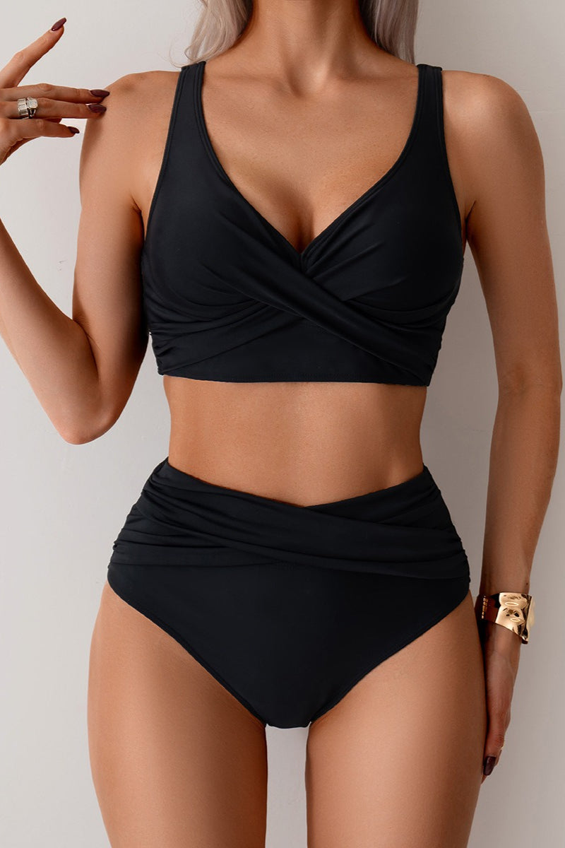 High Waist Solid Bodycon Two Piece Swim Set
