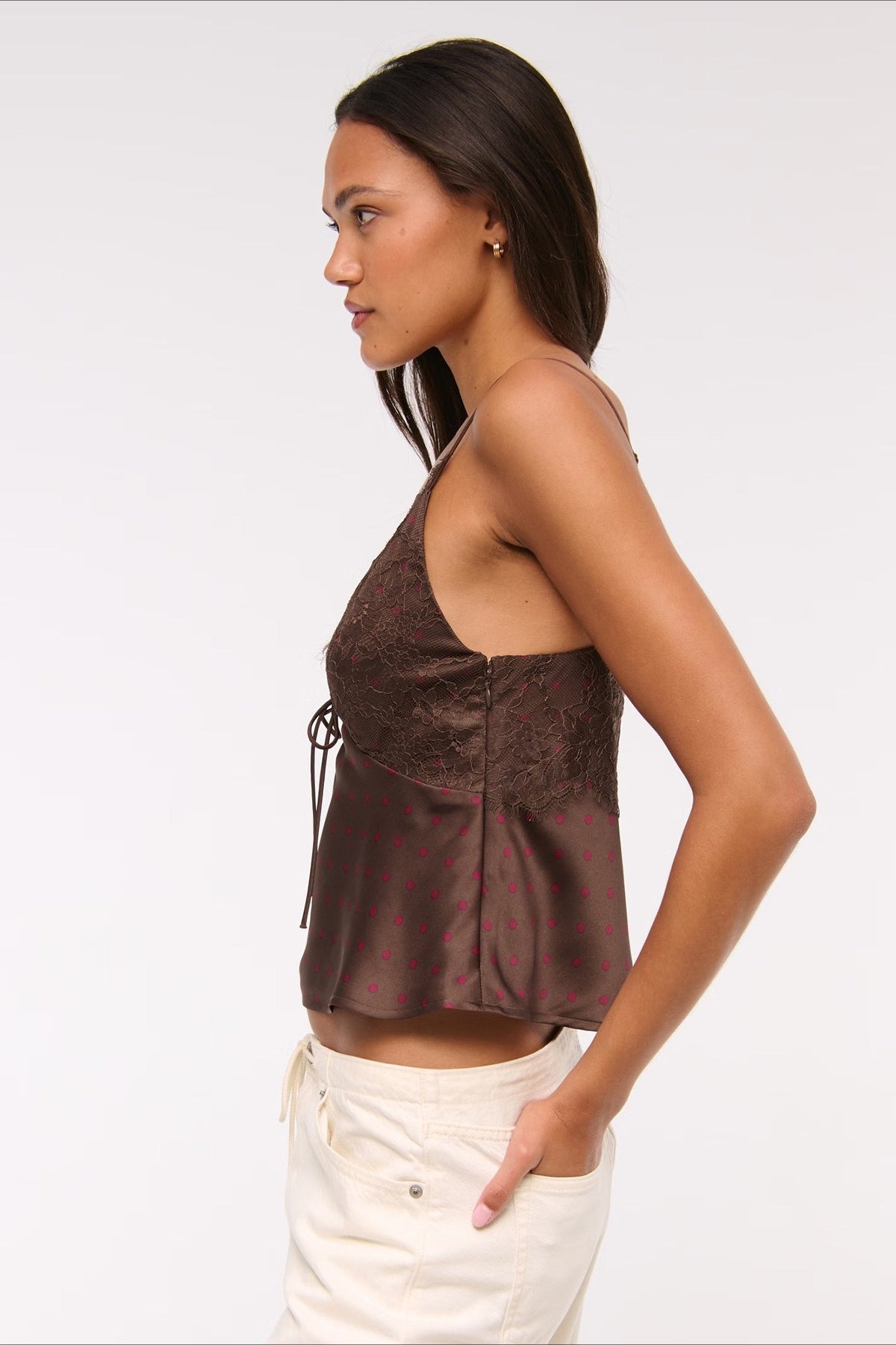Polka Dot Lace V Neck Backless Cami
