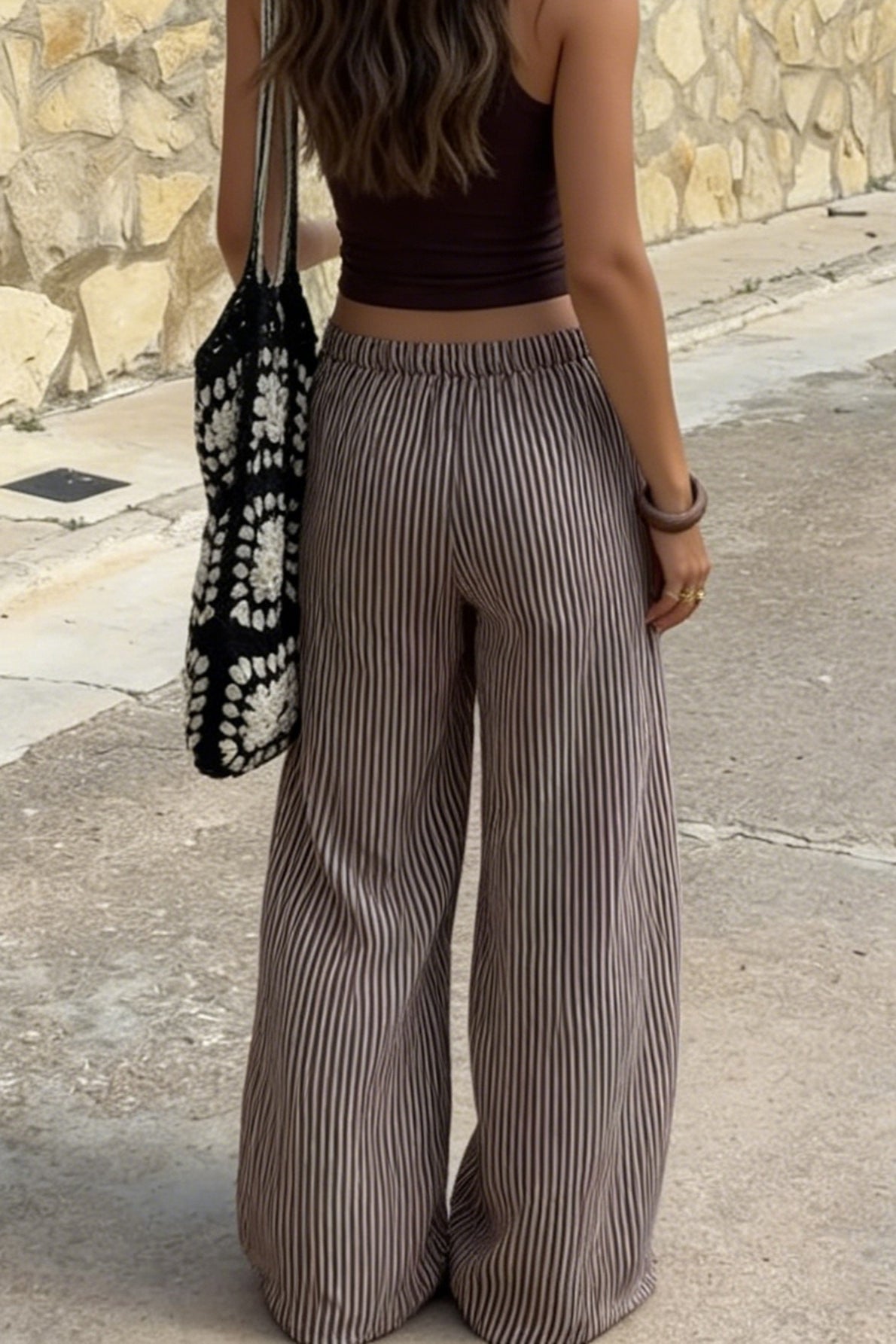 Vertical Striped Straight Leg Relaxed Pants