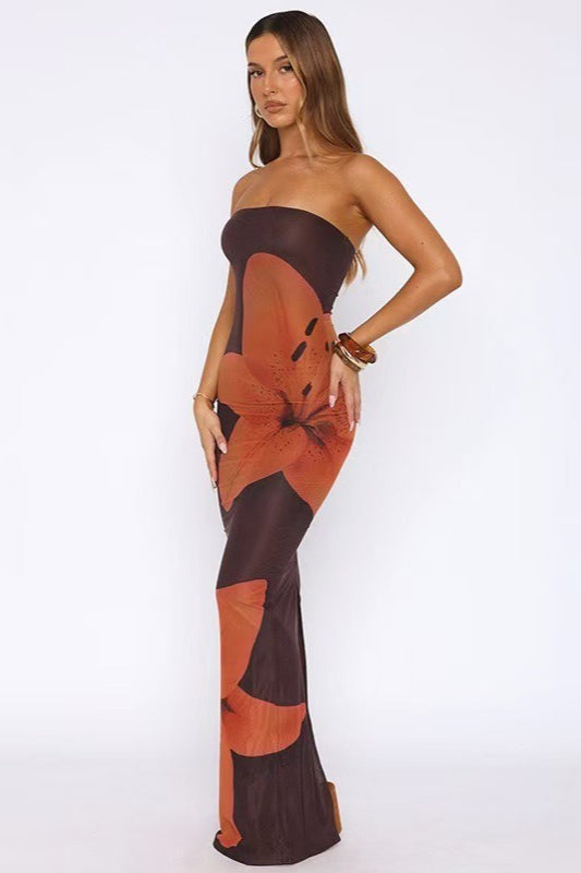 Strapless Bodycon Back Slit Vacation Dress