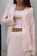 Cardigan Camisole Maxi Skirt Knit Set