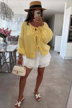 Bow Tie Front Crew Neck Knit Casual Cardigan