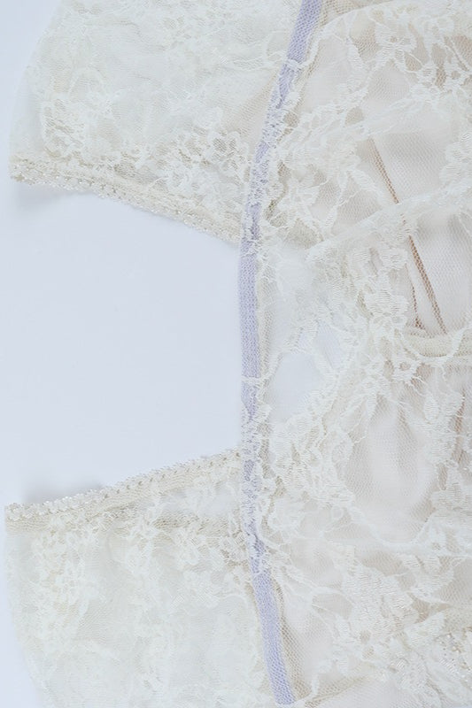Sheer Lace Backless Flounce Hem Blouse