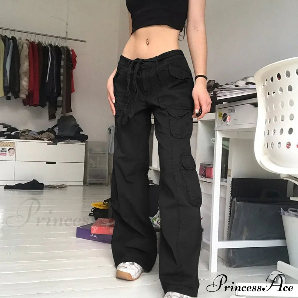 Cargo Streetwear Mom Pants Baggy Low Leg Waist 90s Denim Vintage Wide Jeans Trousers Trendy Korean Grunge Hippie Outfits
