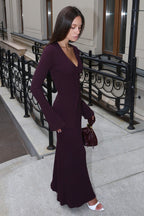 Ribbed V Neck Cardigan Maxi Skirt Set