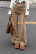 Distressed Frayed Detail Panel Straight Leg Jeans