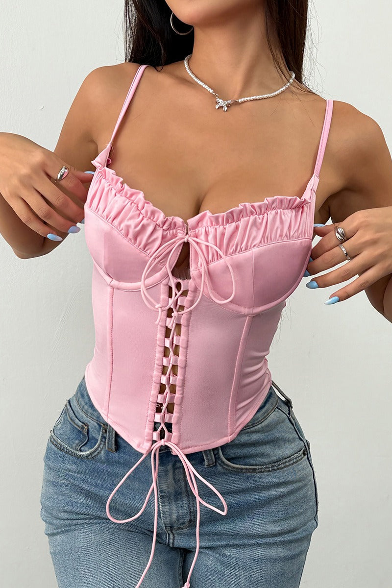 Top de tirantes corsé con varillas, paneles y cordones