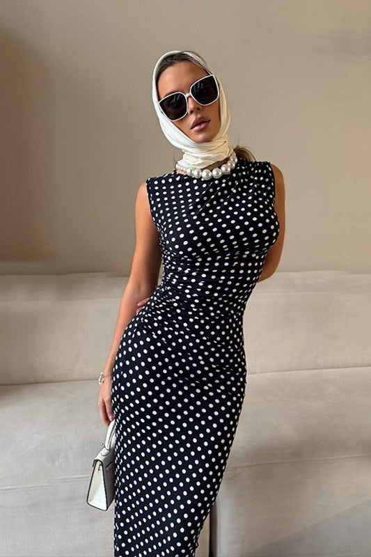 Polka Dot Sleeveless Bodycon Maxi Dress