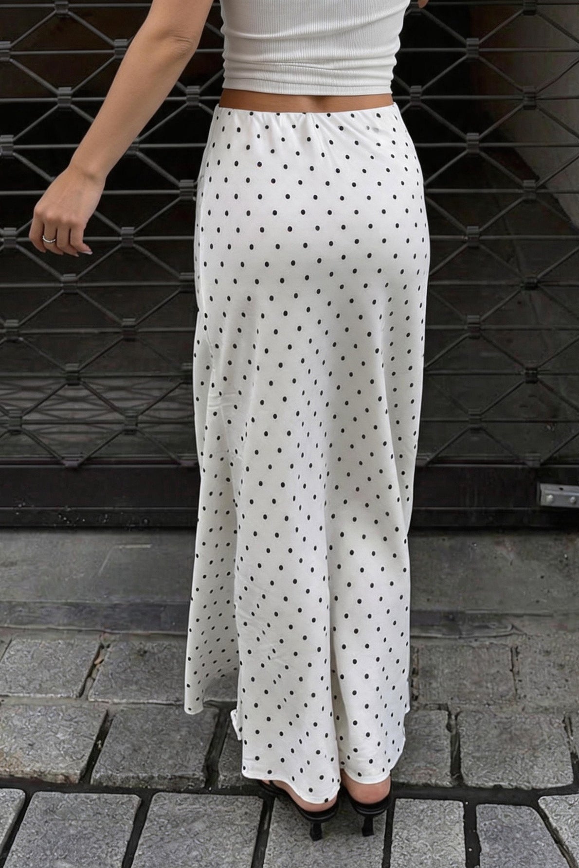Polka Dot Satin High Waist Skirt