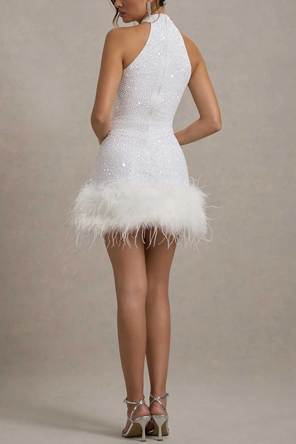 Brillante Peludo Lentejuelas Ajustado Vestido de Fiesta