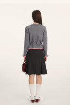 Panel-Design Waist-Cinched Slim Knit Cardigan