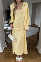 Soft Knit Cutout Tank Dress Long Sleeve Cardigan Two Piece Set