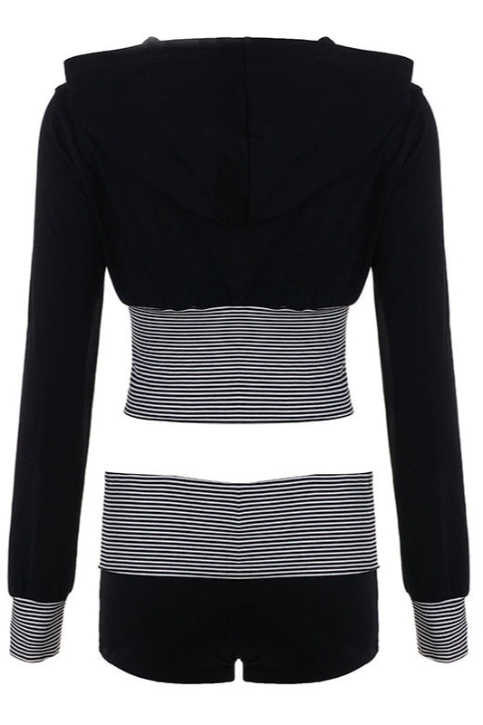 Striped Zip Hoodie And Shorts Set