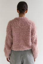 Fuzzy Round Neck Gold Button Cardigan