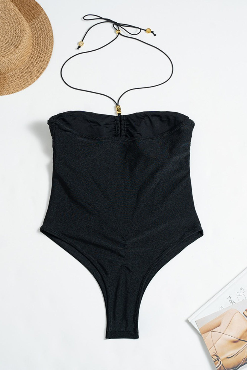 Shiny Ruched Strappy Nylon One Piece Swimwear