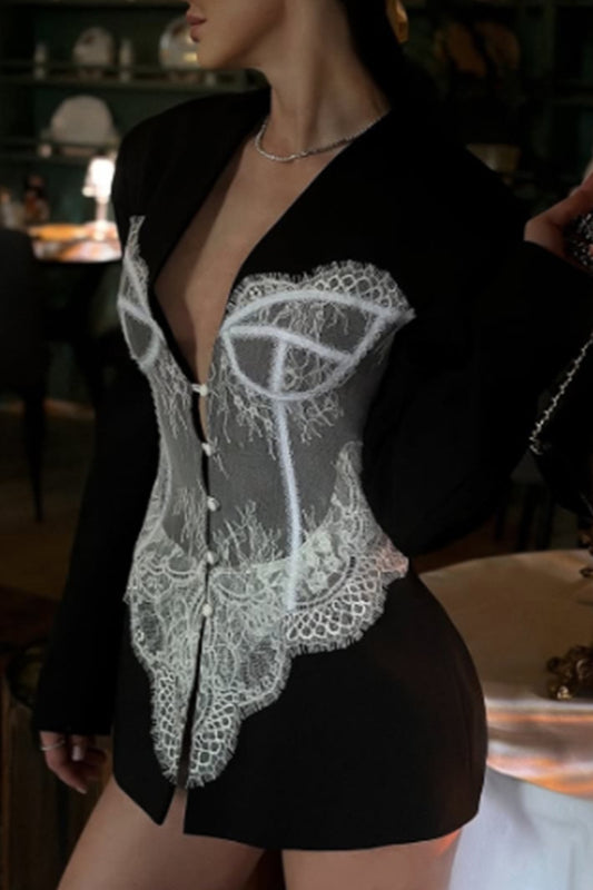 Corsé elegante de encaje tipo chaqueta