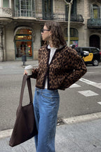Cárdigan retro de leopardo de tacto suave
