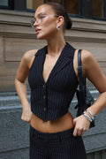 Striped Two Piece V Neck Relaxed Vest Pants Set