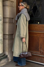 Loose coat with plaid insert
