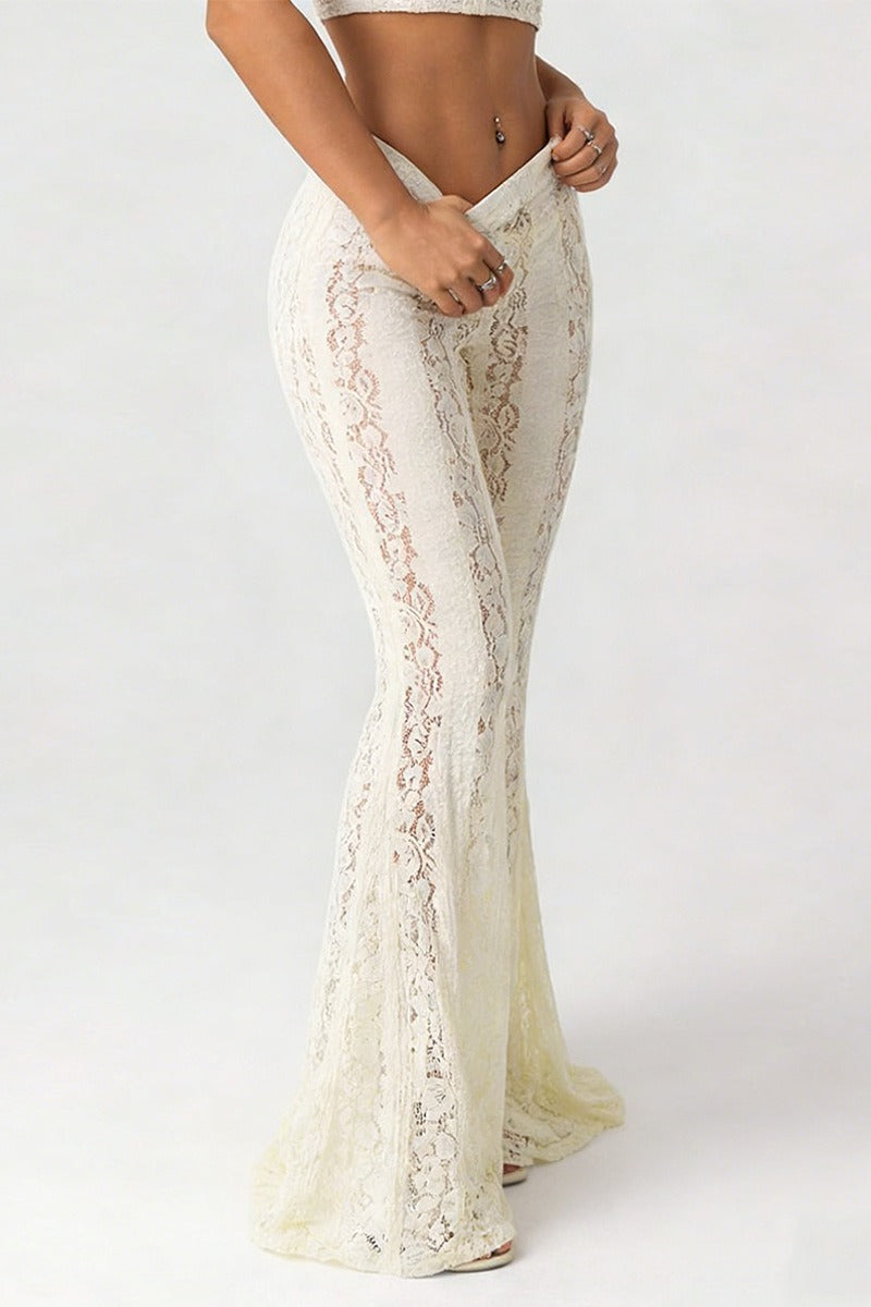 Low Rise Lace Flared Bodycon Pants