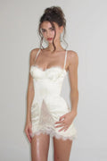 Satin Lace Ruffle Strapless Mini Dress