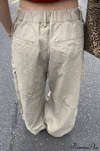 Curved Large Pocket Loose Cargo Pants