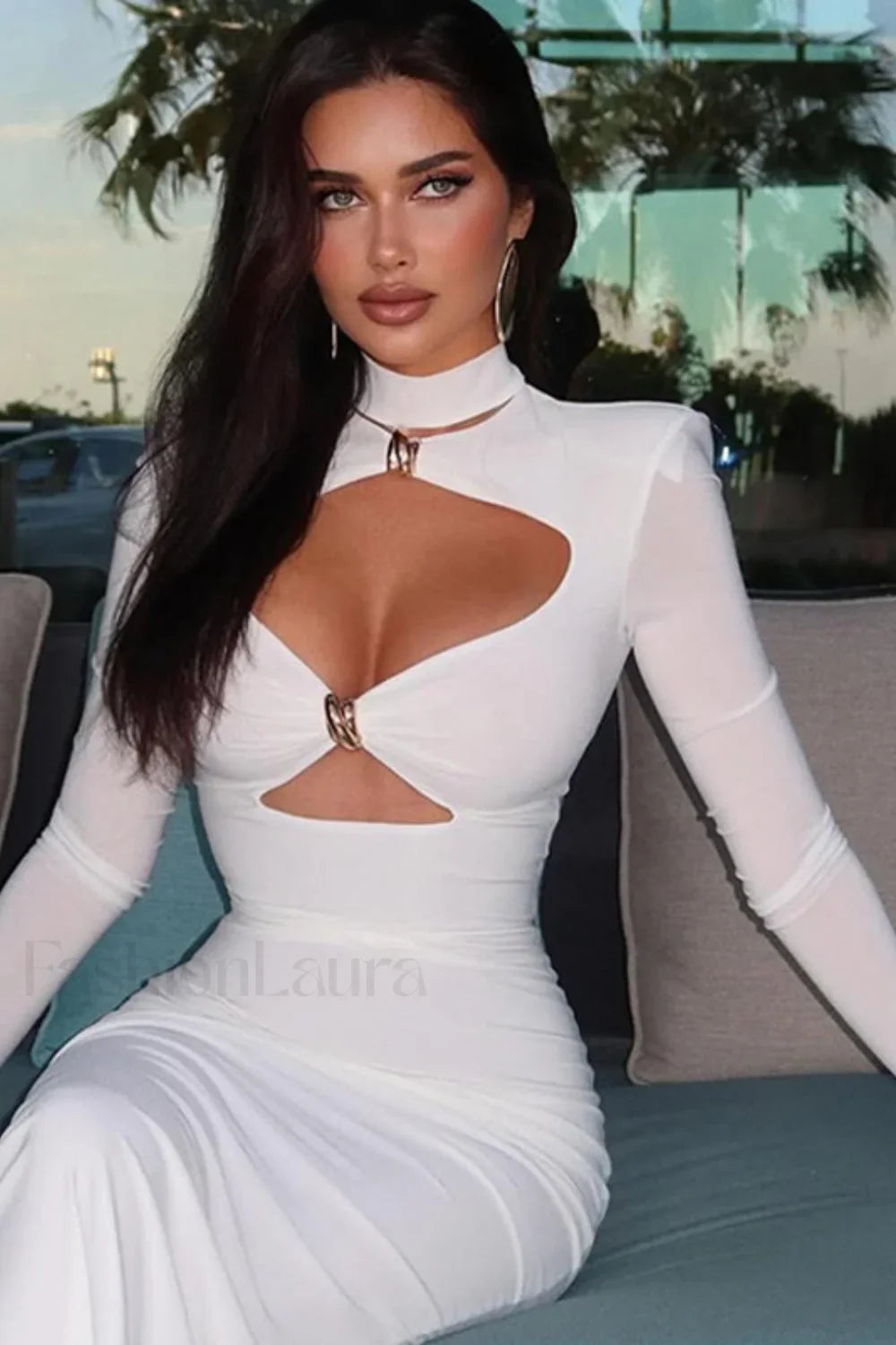 Con Recorte Liso Ajustado Vestido Maxi