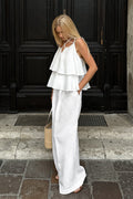 Casual Linen Blend Flutter Sleeve Wide Leg  Pants Set
