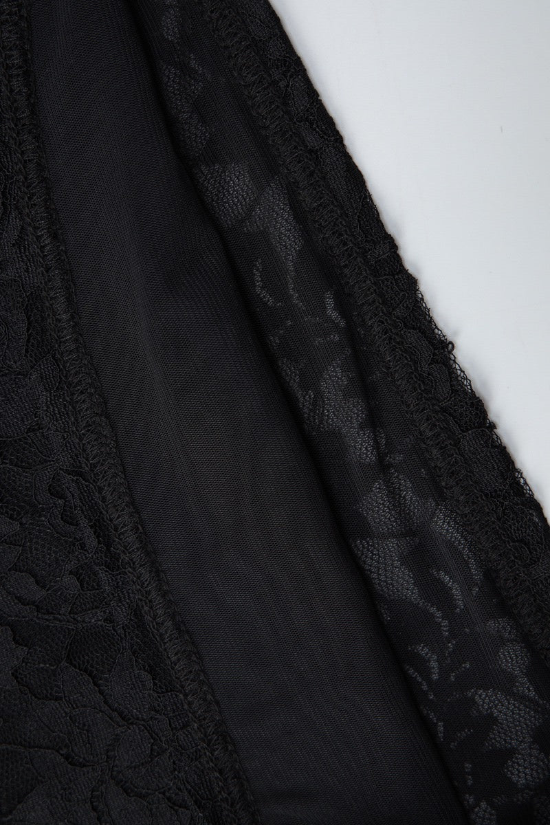 Lace Mesh Sheer Tie Asymmetric Crop Top