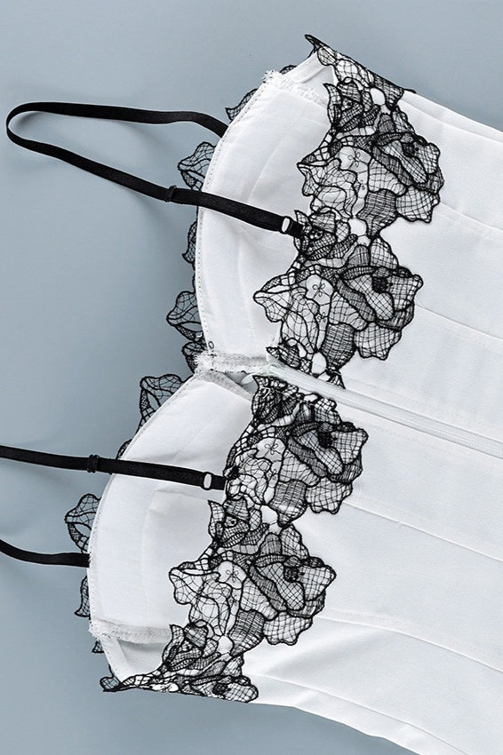 White Lace Detail Back Zipper Slim Cami