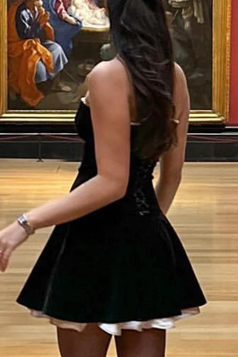 Terciopelo Bustier Línea A Vestido de Cóctel