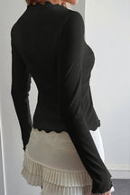 Lace Trim Ribbed V Neck Cardigan