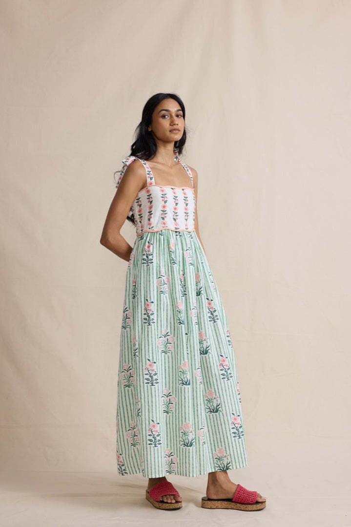 Floral Print Ruched Maxi Boho Dress