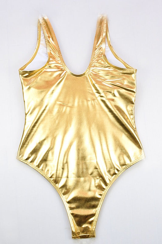 Chic Solid Foil Detail One Piece Swimwear