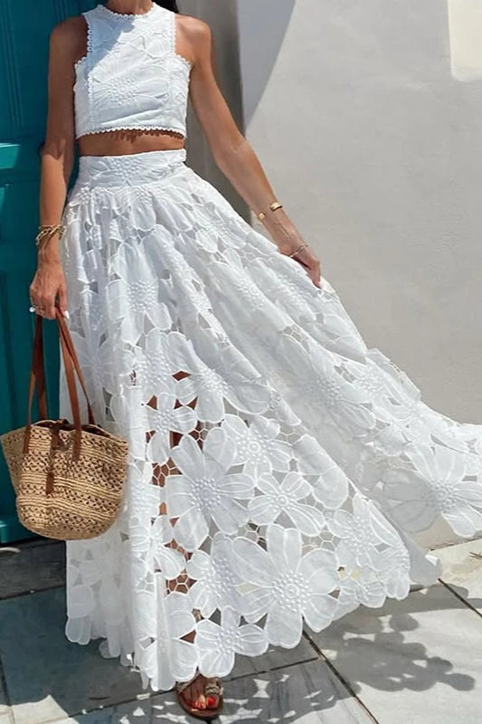 Lace Hollow Out Loose Beach Two Piece Boho Dress